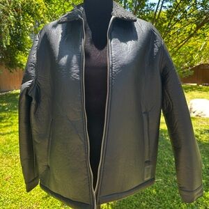 Former Black Bomber Jacket with Sleek Leather Finish